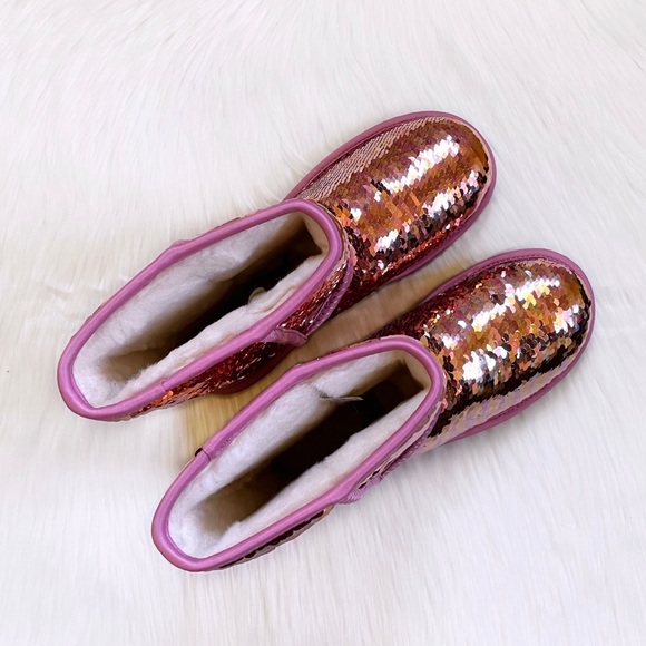 UGG Women’s Classic Short Sequin Pink Boots - Picture 4 of 8